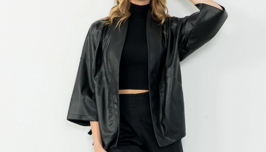 Leather short half sleeve w/pockets