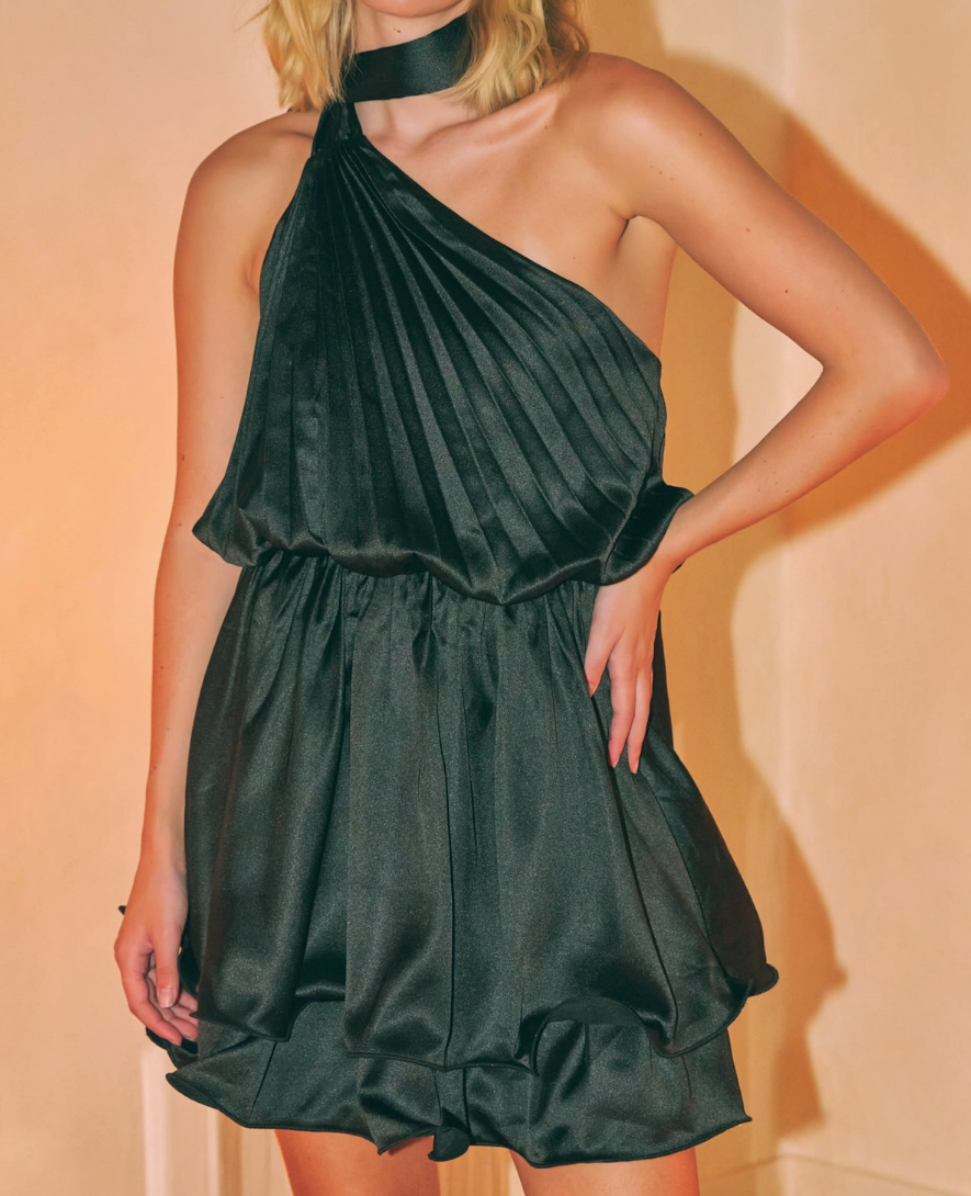 Ruffled Hater Neck Mini Dress