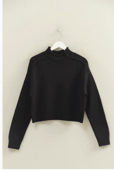 Mock Neck Rib Sweater-Black