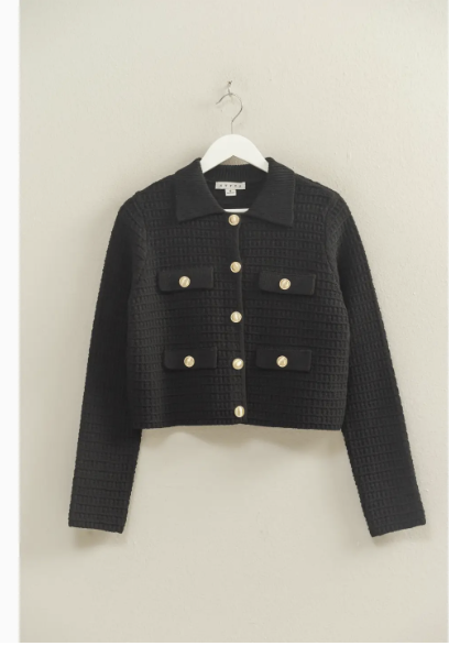 Textured Sweater Jacket/gold buttons
