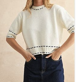 Stitch Effect Detail Short Sleeve