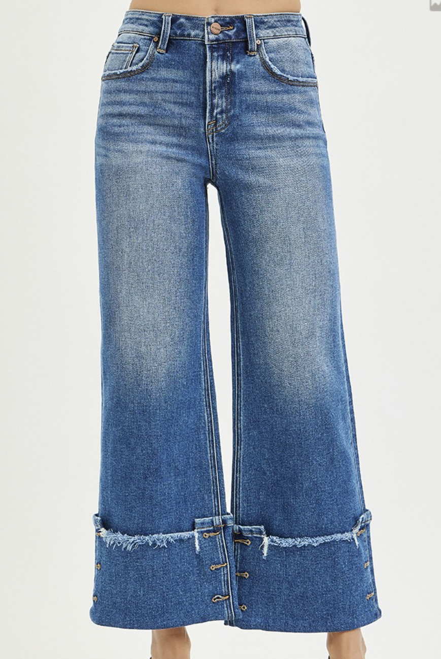 Crop Wide Leg w/ Cuff Button Detail