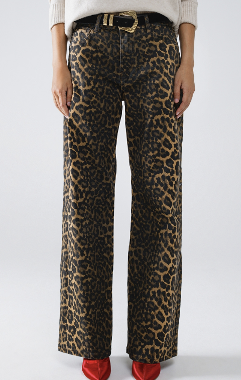 Leopard Print Straight Wide Leg Jeans