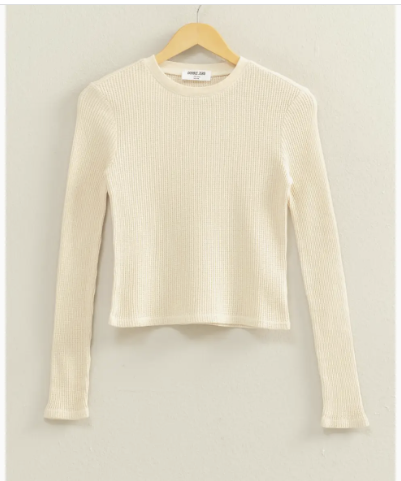 Mineral Wash Waffle Knit Long Sleeve Top