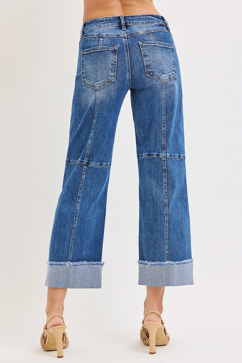 Slouchy Crop Wide Cuffed Hem Jeans