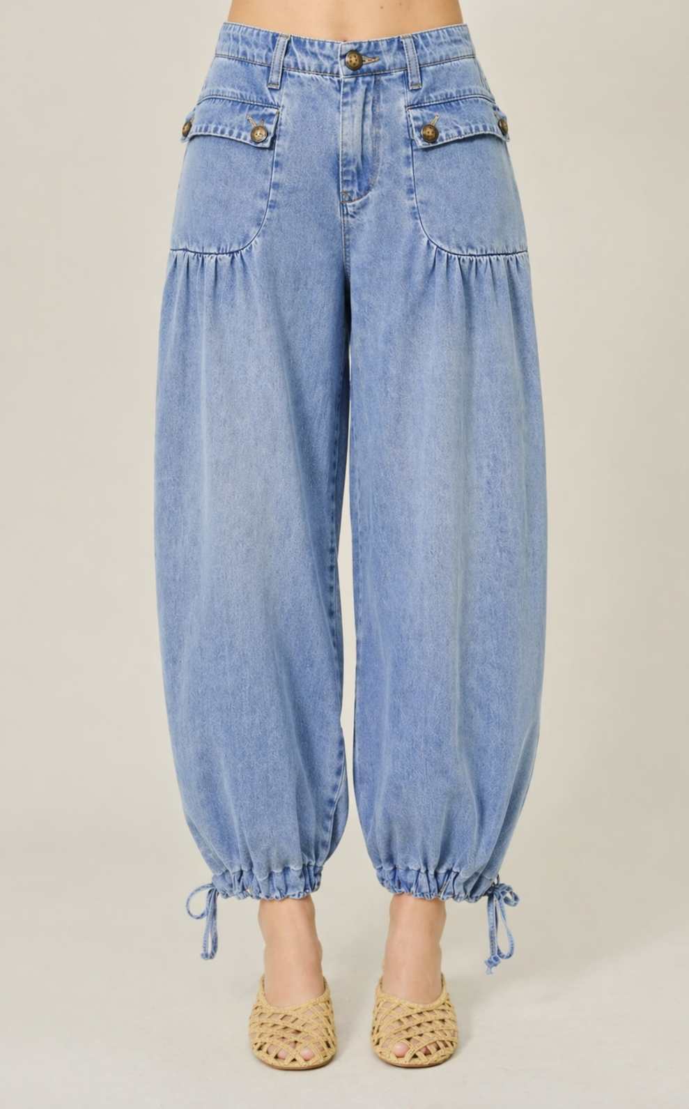 Soft Denim Lotus Button Pocket Jeans