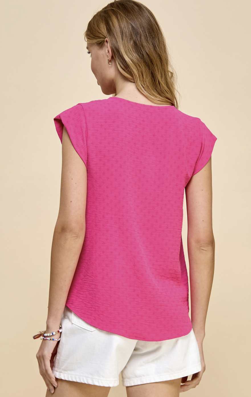 Solid Textured Flowy V Neck Top