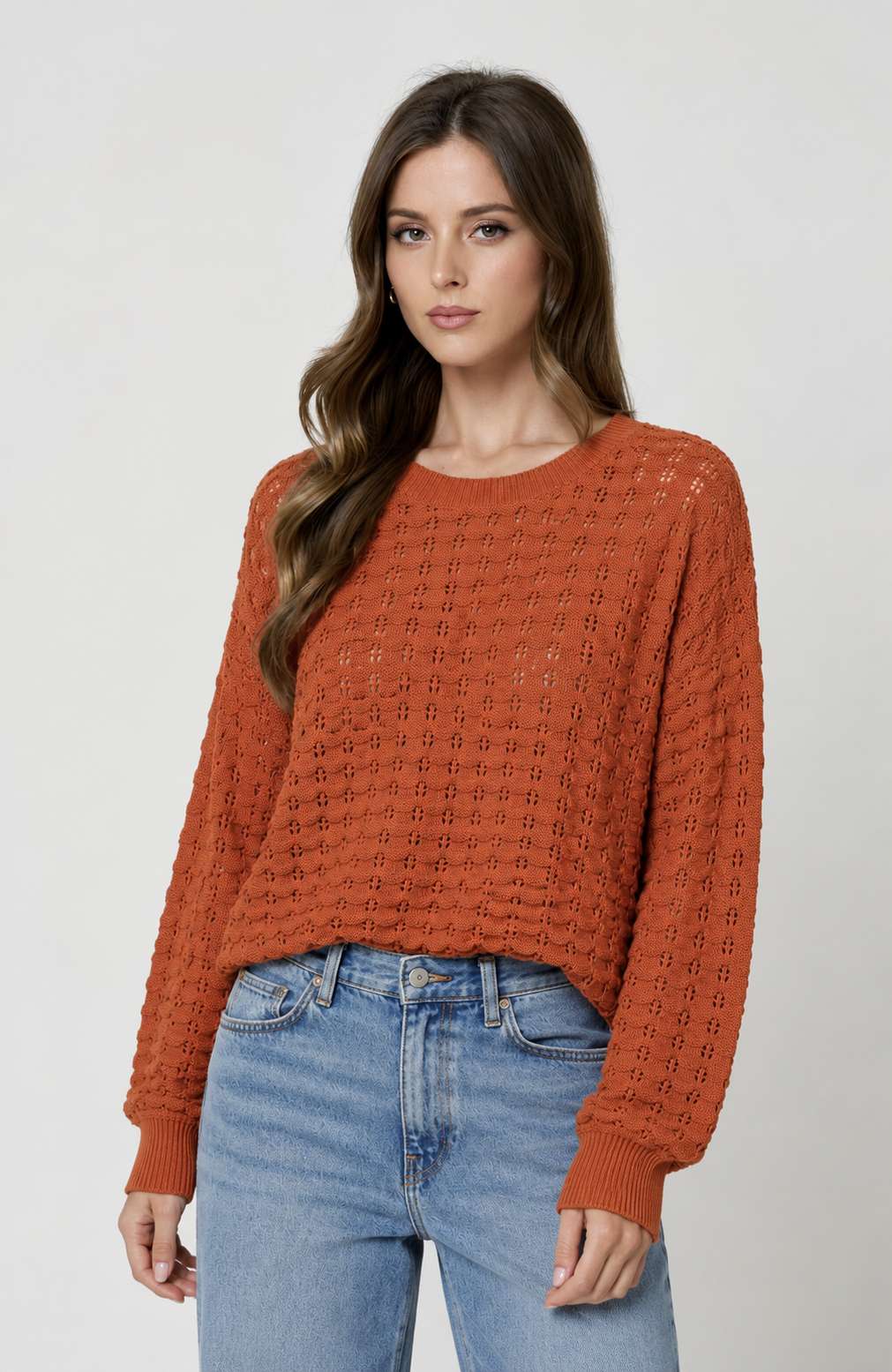 Textured Cotton Crochet Sweater