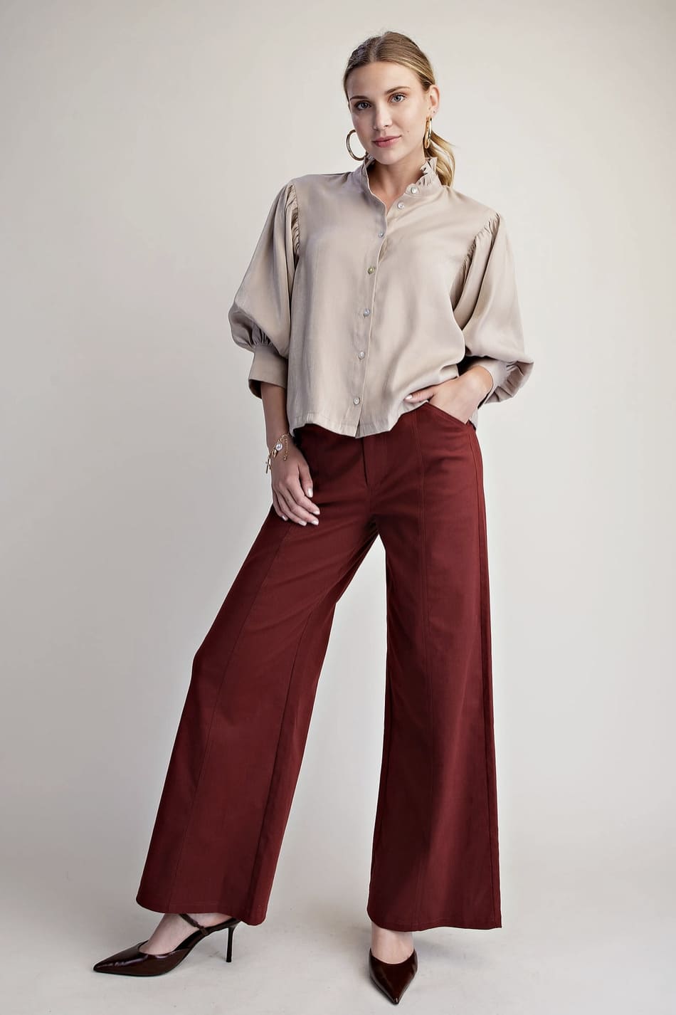 Wide Leg Seam Stitching Button Pants