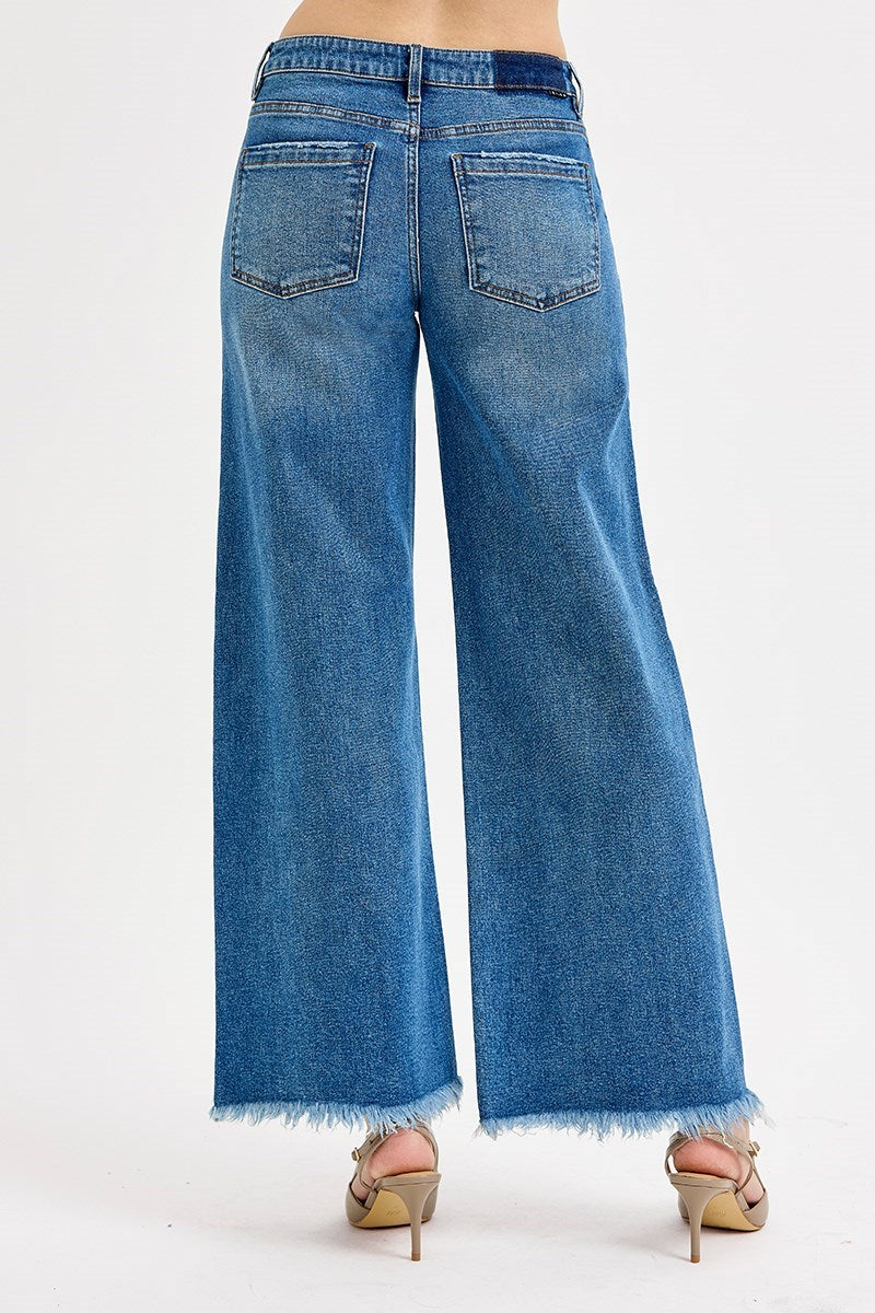 Wide Leg Slouchy Jeans w/ Fray Hem