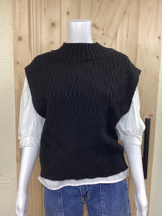 Mock Neck Contrast Layered Sweater