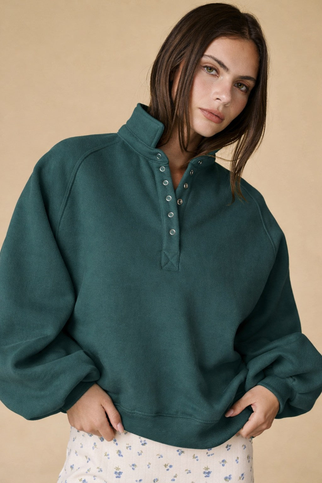 3/4 Snap Button Collar Sweatshirt