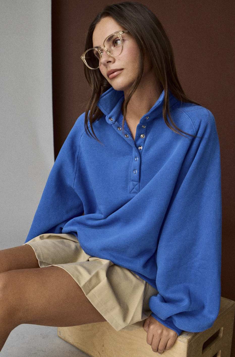 3/4 Snap Button Collar Sweatshirt