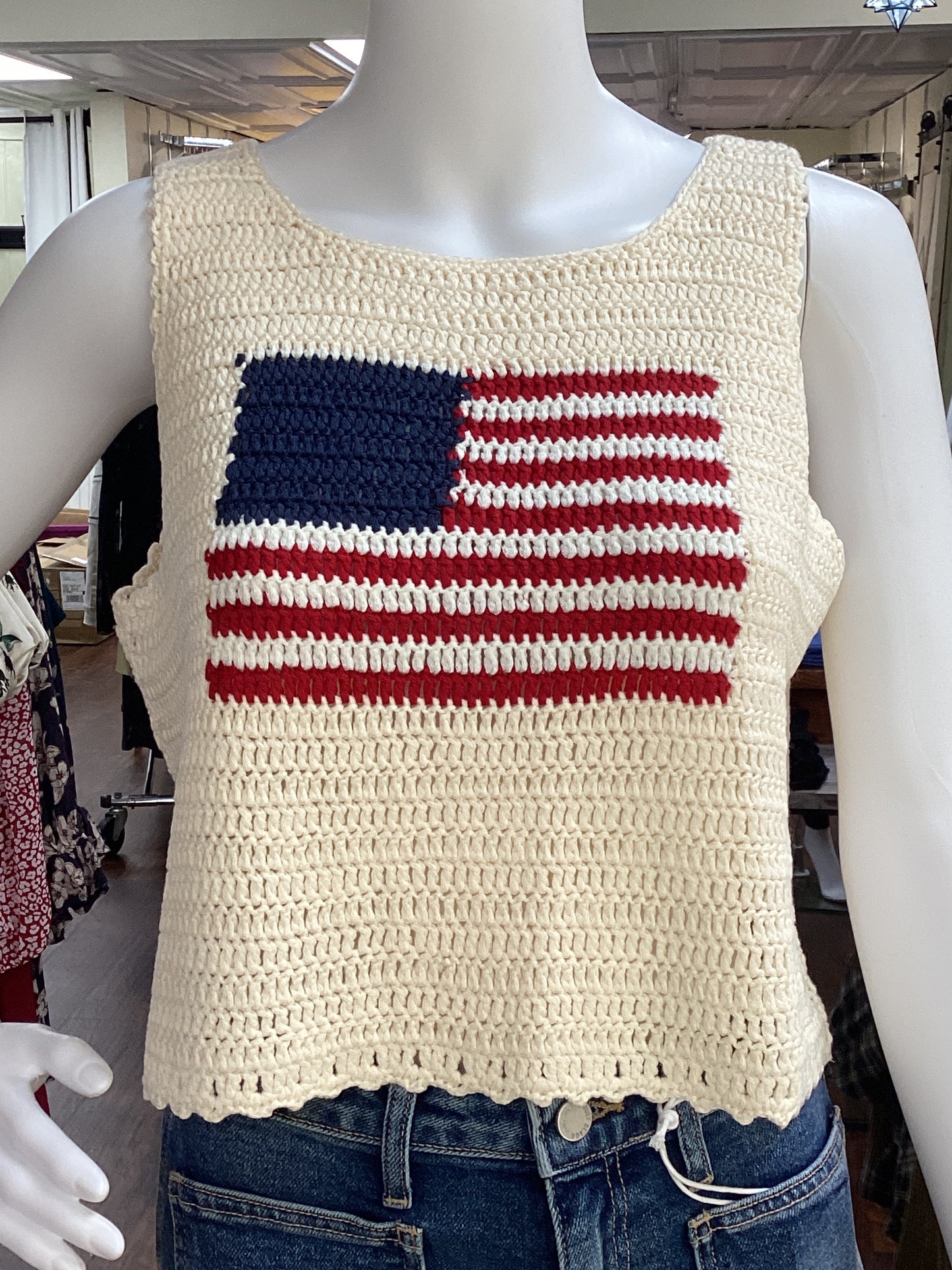 USA Flag Knitted Crop Tank Top