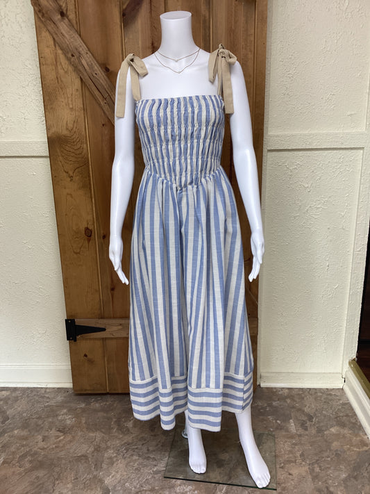 Blue Stripe Tie Top Midi Dress