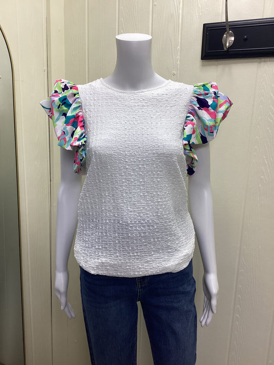 White Shirt with Colored Ruffle Sleeves