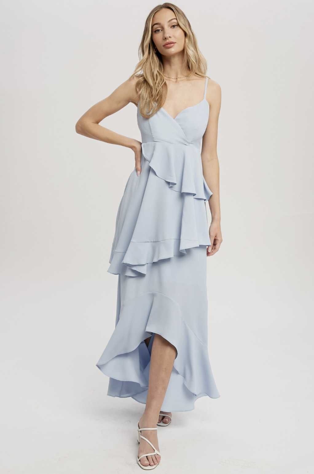 Asymmetrical Ruffle Hem Maxi Dress