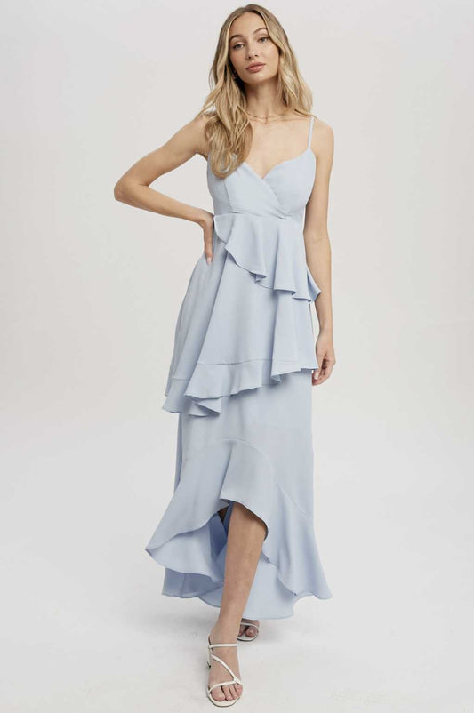 Asymmetrical Ruffle Hem Maxi Dress