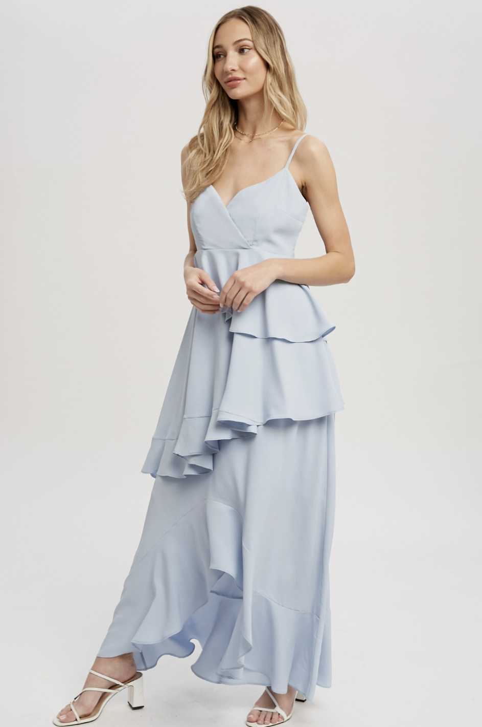 Asymmetrical Ruffle Hem Maxi Dress