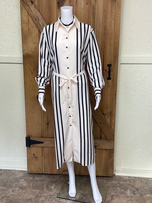 Striped Midi Dress with Belt