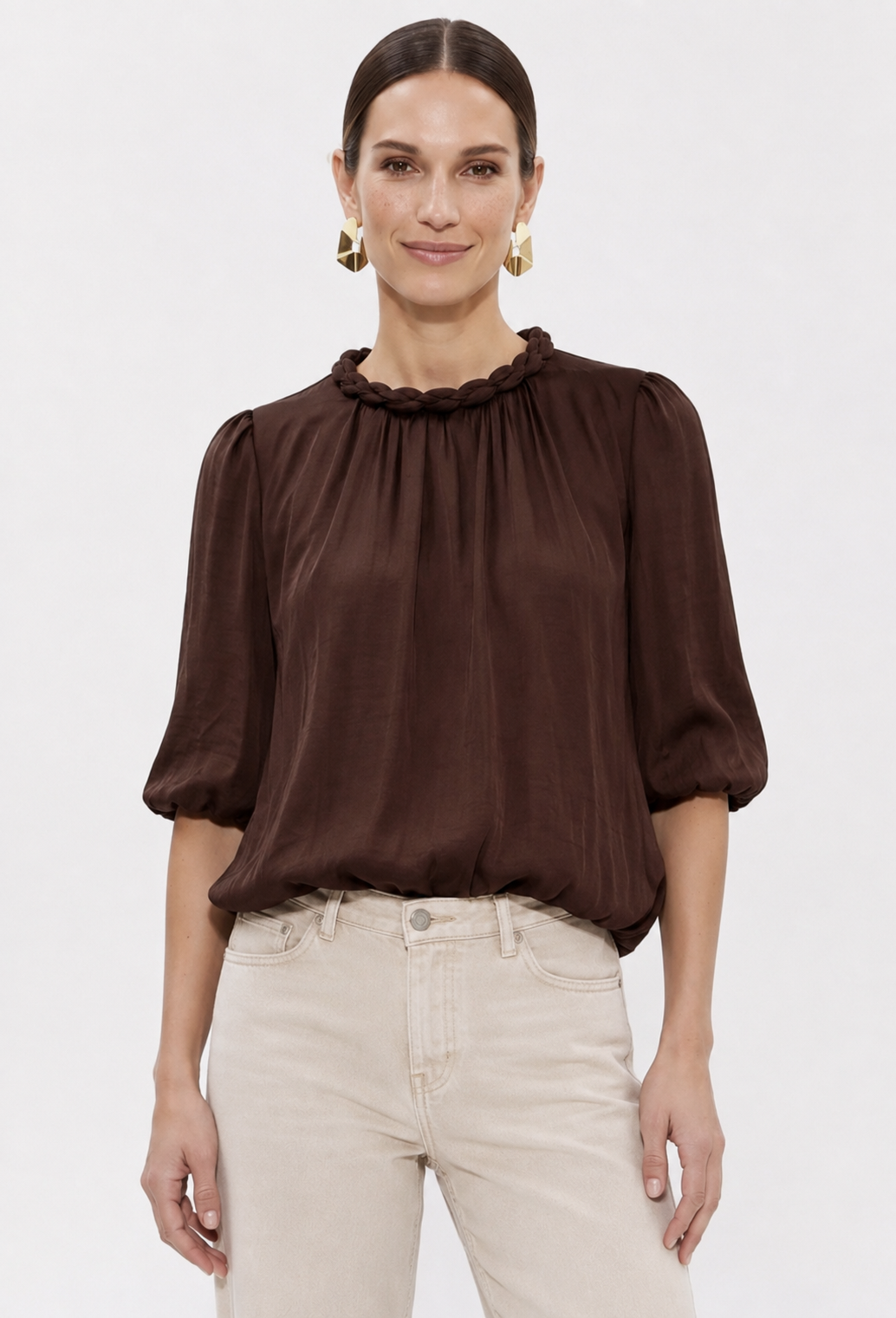Billowy w/Round Neckline Accent Top