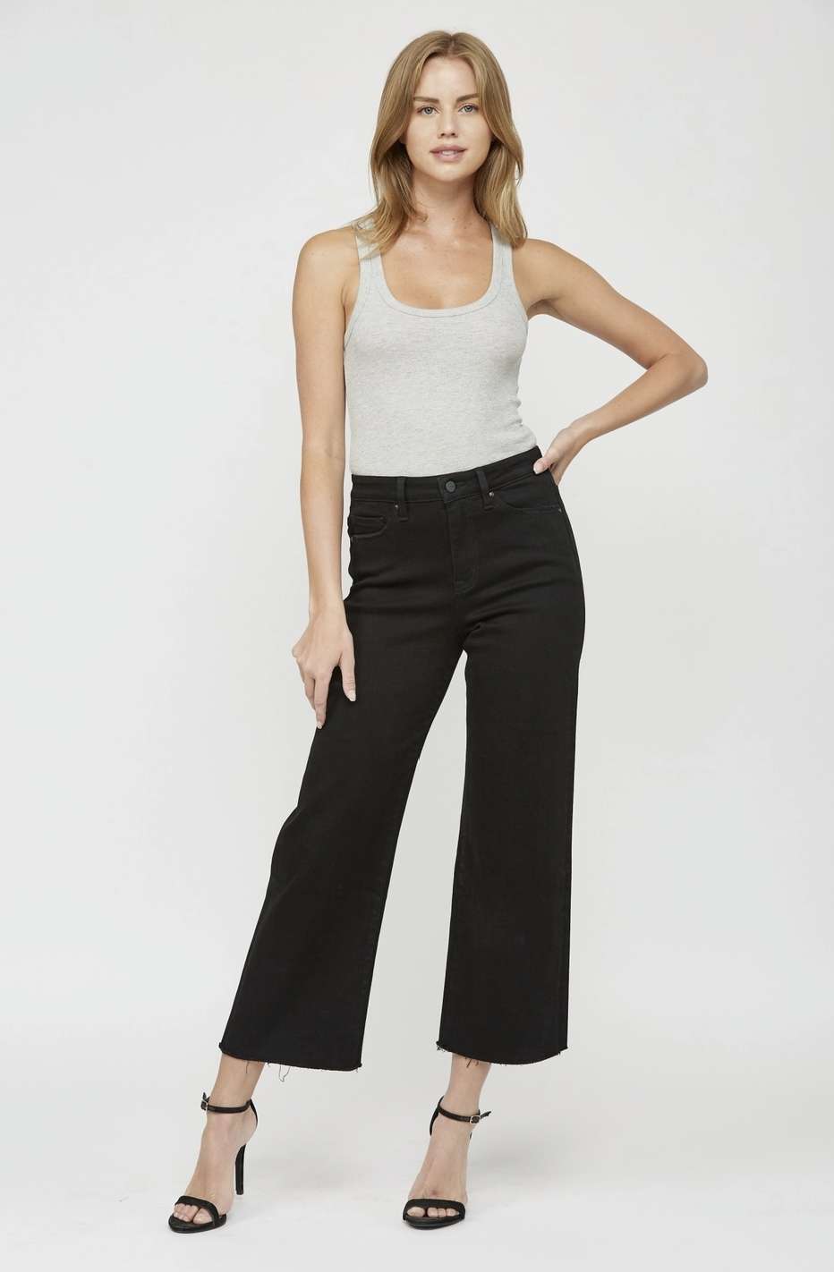 Black Wide Leg Crop Fray Jeans