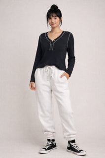 Black Button Henley White Stitch Shirt