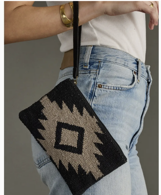 Black and Taupe Aztec Wristlet