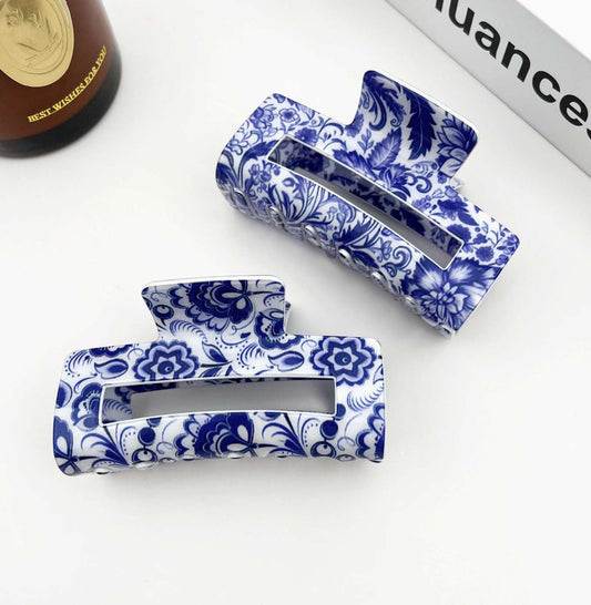 Blue & White Claw Clip
