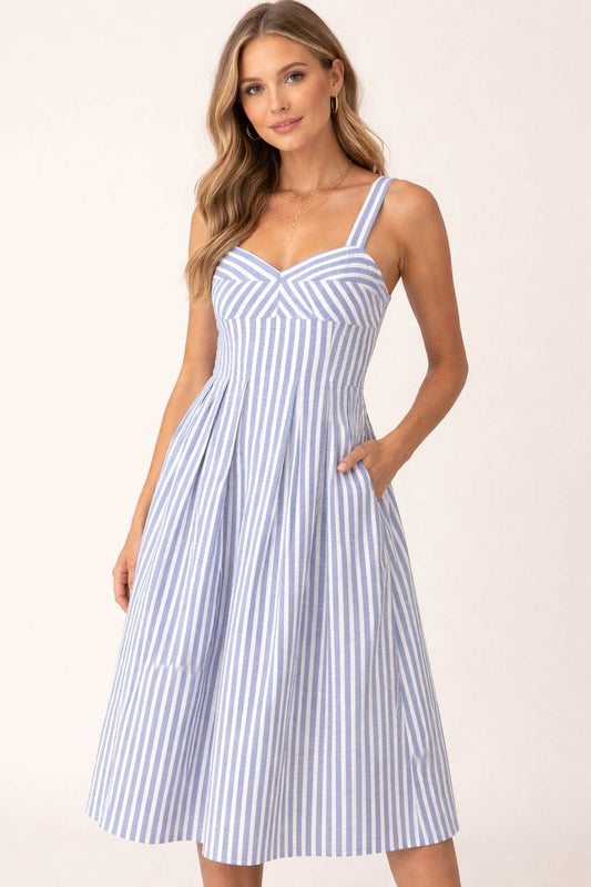 Blue and White Stripe Thin Strap Dress