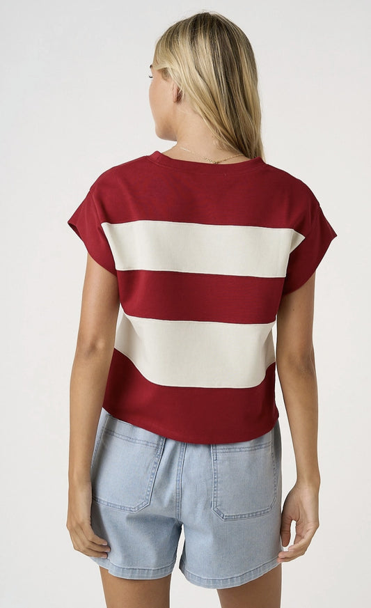 Boxy Striped Short Cap Sleeve Top