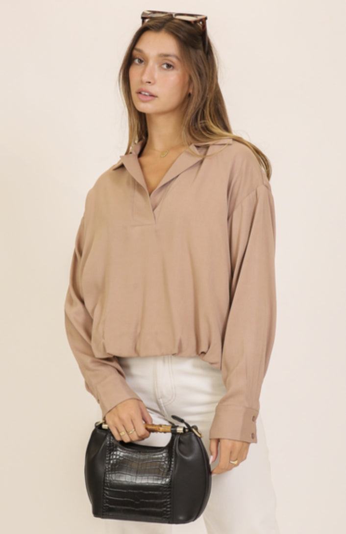Bubble Hem Collar Shirt
