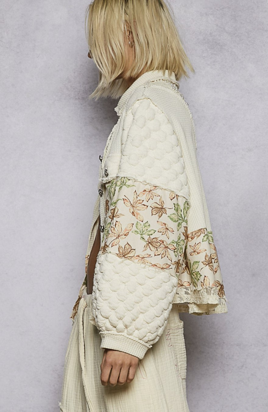 Button Front Patchwork Lace Jacket