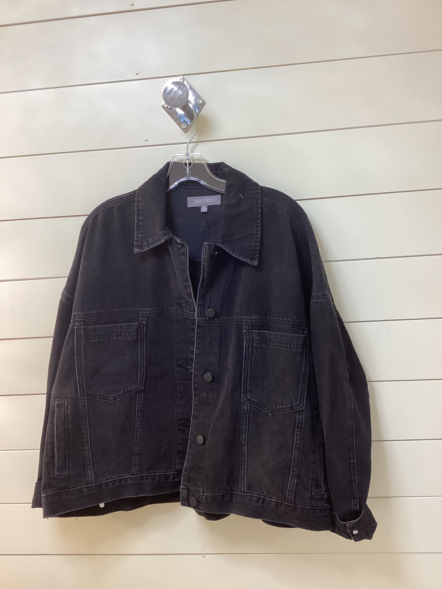 Washed Black Oversized Utility Pocket Denim Jacket