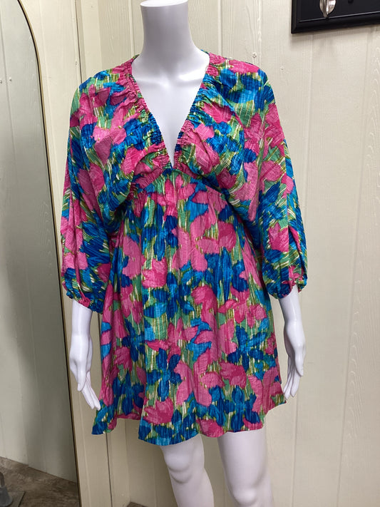 Blue and Pink Tropical Floral Dress