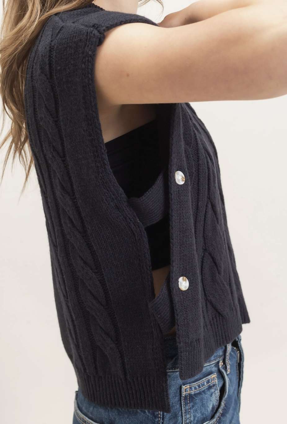 Cable Knit w/ Side Buttons Sweater Vest