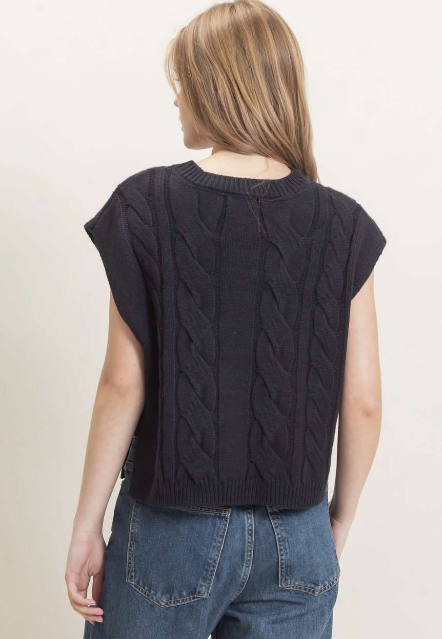 Cable Knit w/ Side Buttons Sweater Vest