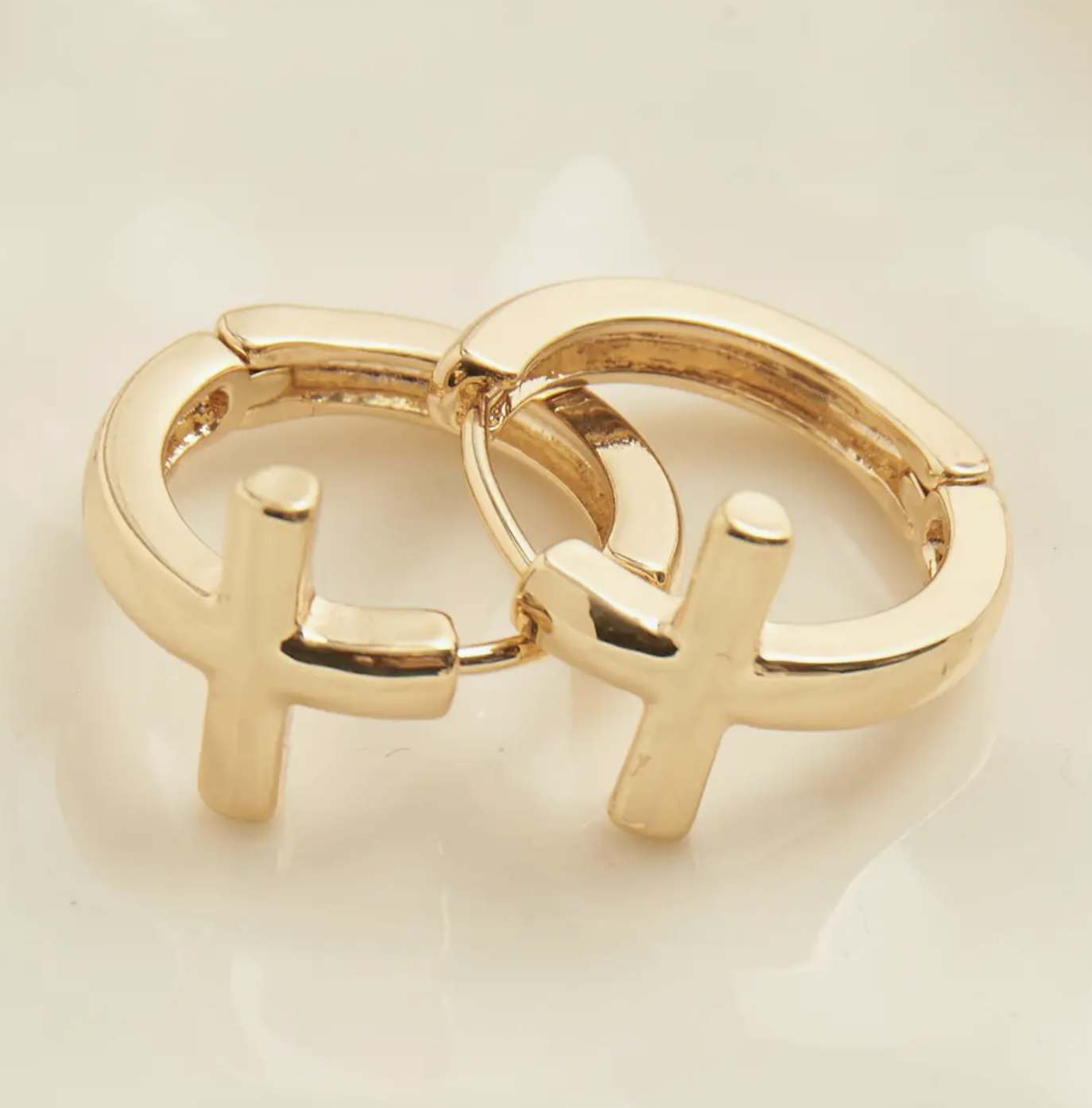 Cera Cross Hoop Gold Earrings
