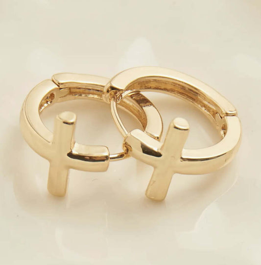 Cera Cross Hoop Gold Earrings