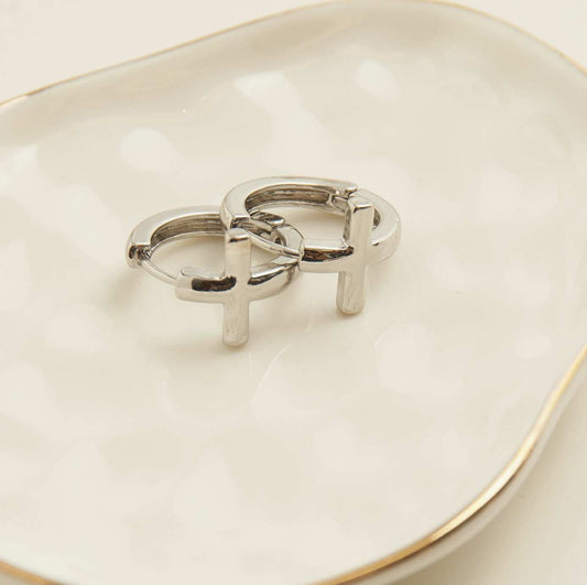 Cera Cross Hoop Gold Earrings