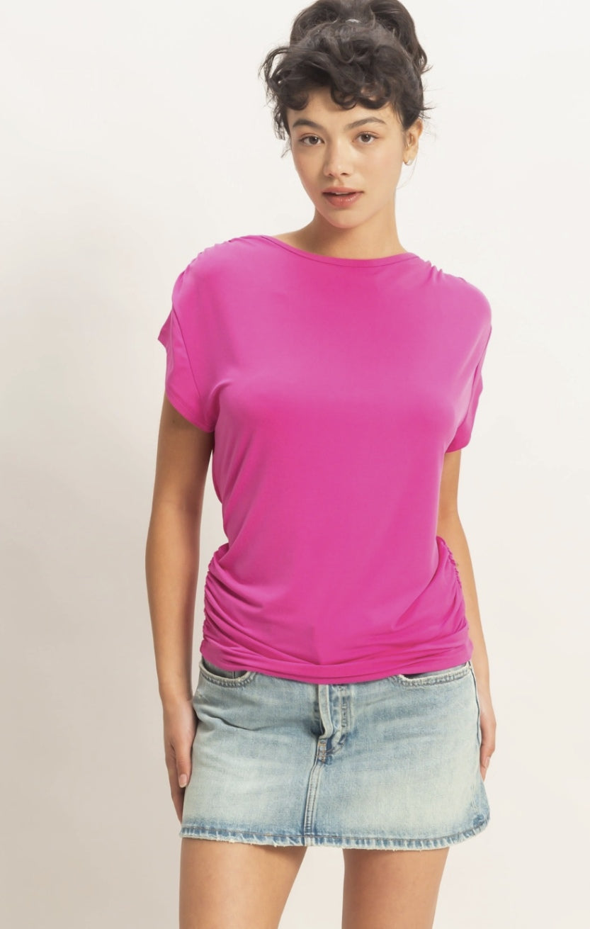 Cowl Back Draped Cap Sleeve Top