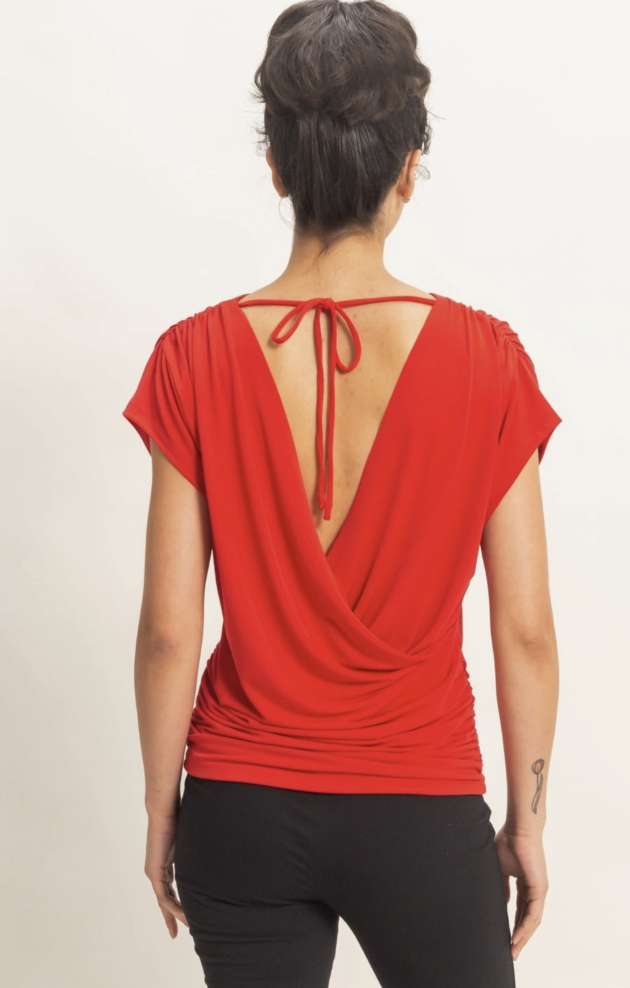Cowl Back Draped Cap Sleeve Top