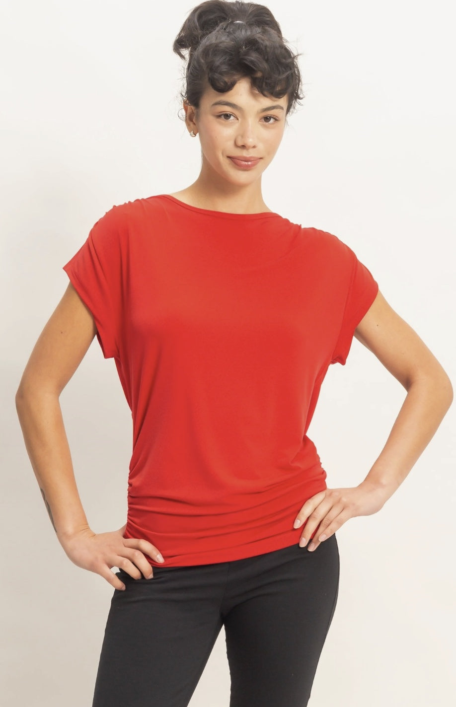 Cowl Back Draped Cap Sleeve Top