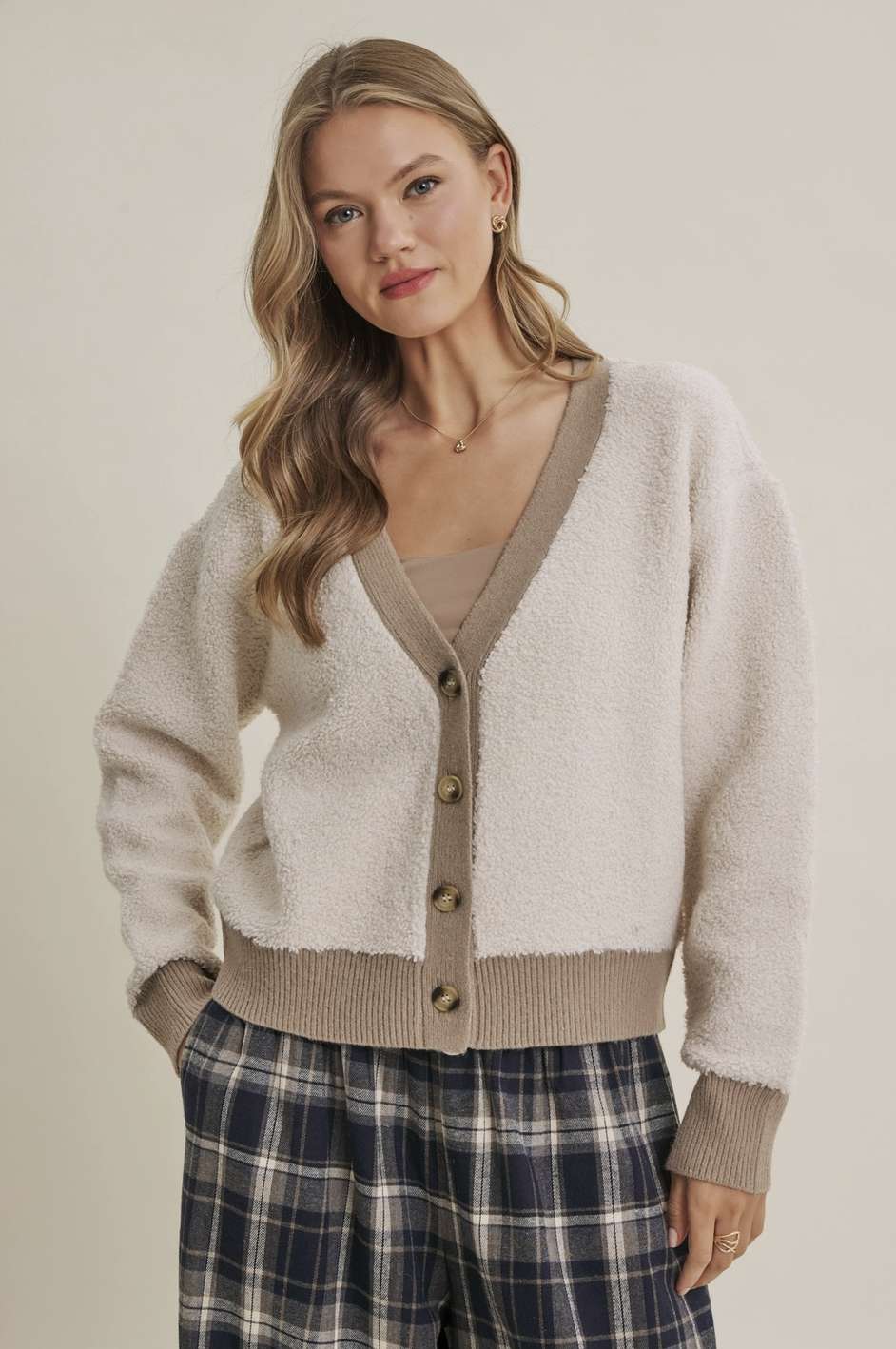 Cozy Contrast Button Down Cardigan