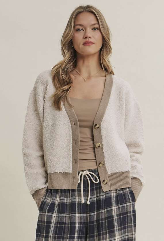 Cozy Contrast Button Down Cardigan