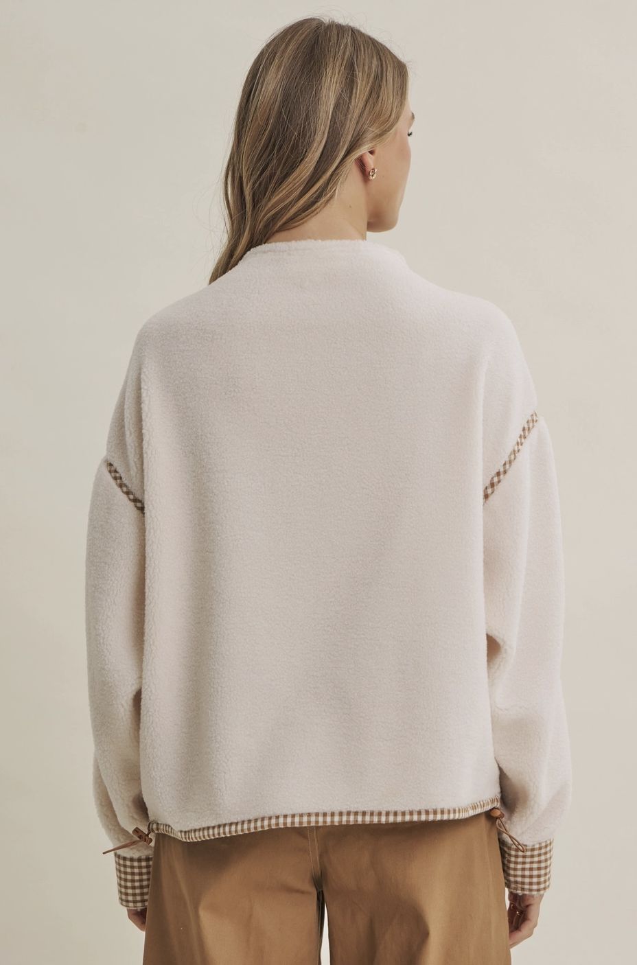 Cozy Gingham Trim Sherpa Fleece