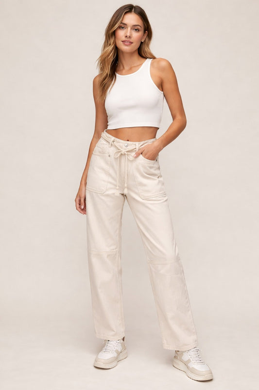 Cream Barrel Denim Pants