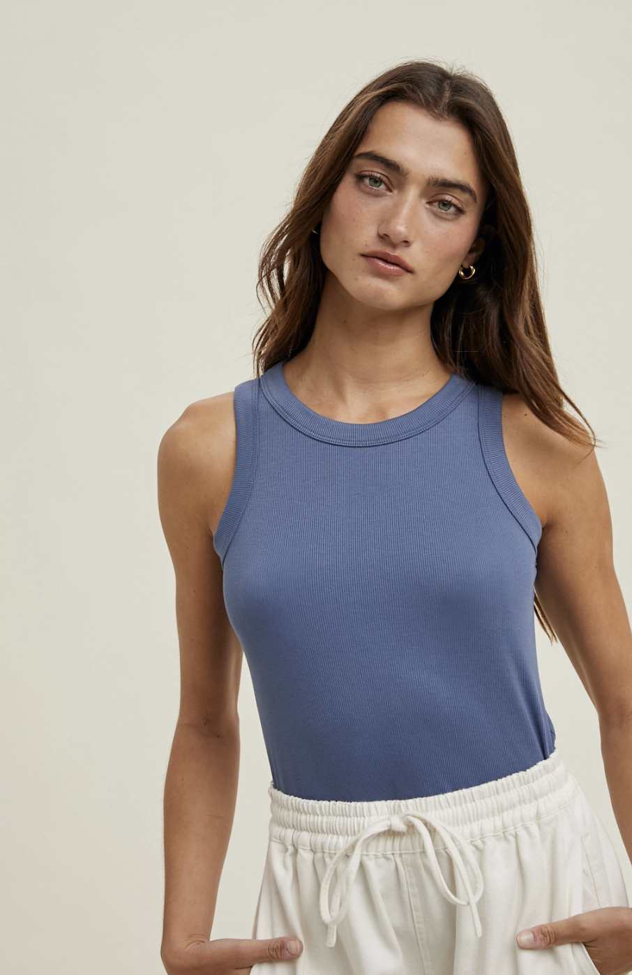 Crew Neck Ribbed Knit Tank Top
