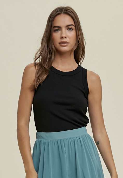 Crew Neck Ribbed Knit Tank Top