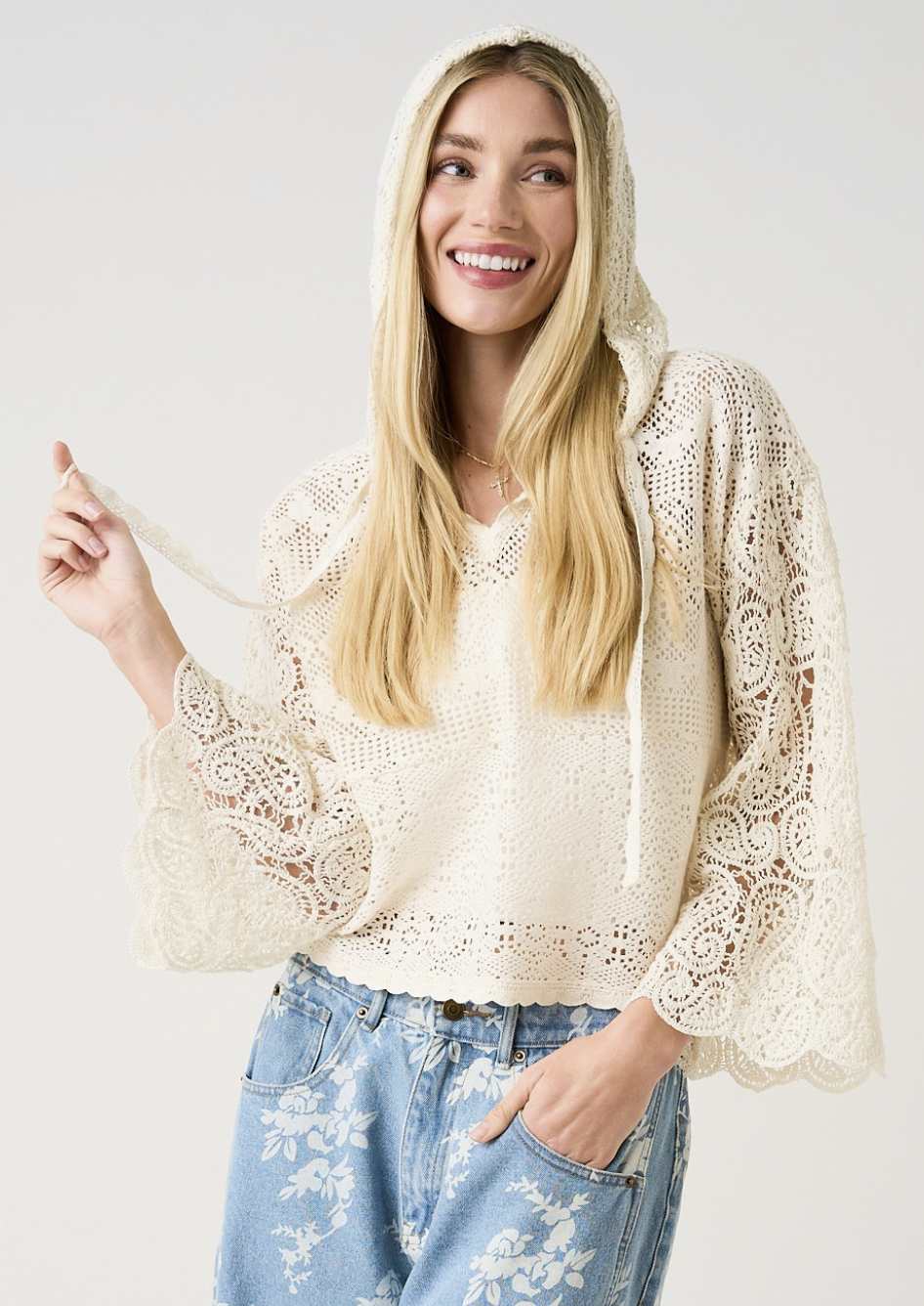 Crochet Lace Boho Hooded Top